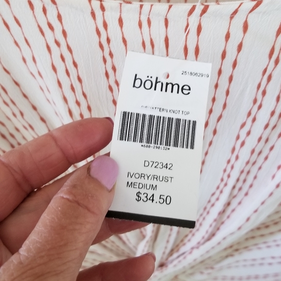 NWT! Böhme S/S Pattern Rust/Cream Knot Top Blouse - Picture 9 of 12
